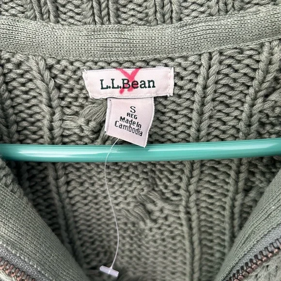 L.L. Bean Double L Green Zip Up Sweater with Cable Knit Pattern NWOT - Picture 2 of 5